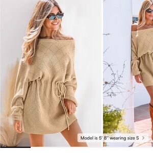 Cupshe Off-Shoulder Knit Sweater in Tan